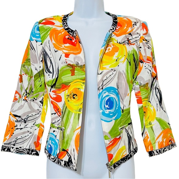 Peter Nygard Jackets & Blazers - Peter Nygård Floral Zip Front Jacket Multicolor Painterly Print Size 10